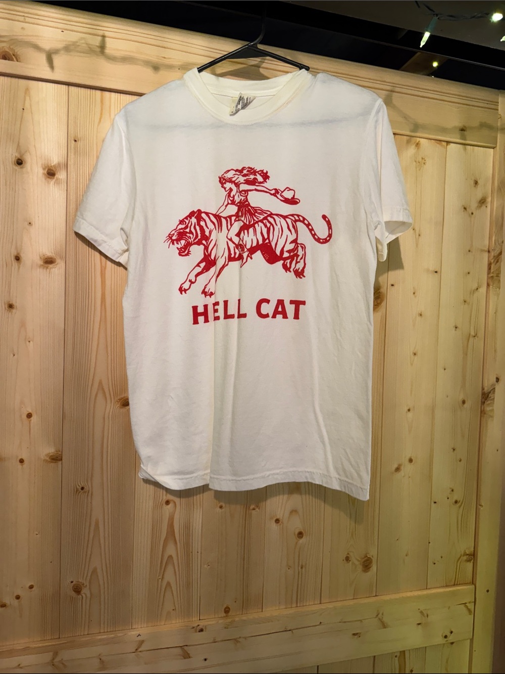 Comfort Colors White Short Sleeve Tee with Red 'Hell Cat' Graphic